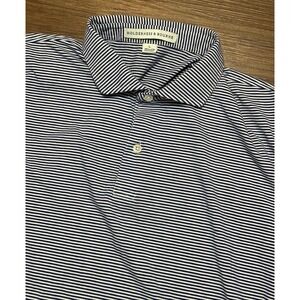 Holderness & Bourne Men Navy Striped Tailored Fit Cotton/Spandex Golf Polo Sz L